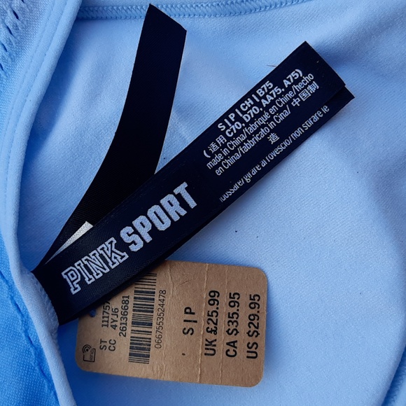 NWT, VICTORIAS SECRET PINK SEAMLESS SPORTS CROP Icy Blue Topaz, SM - Picture 7 of 11
